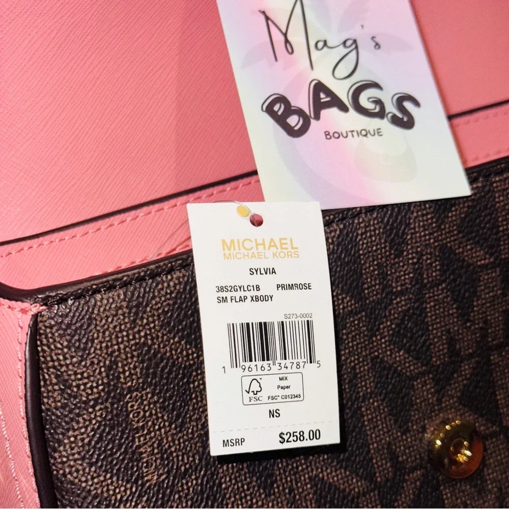 Michael Kors: MK Logo Signature Monogram Flap Primrose Crossbody Bag - Picture 11 of 13